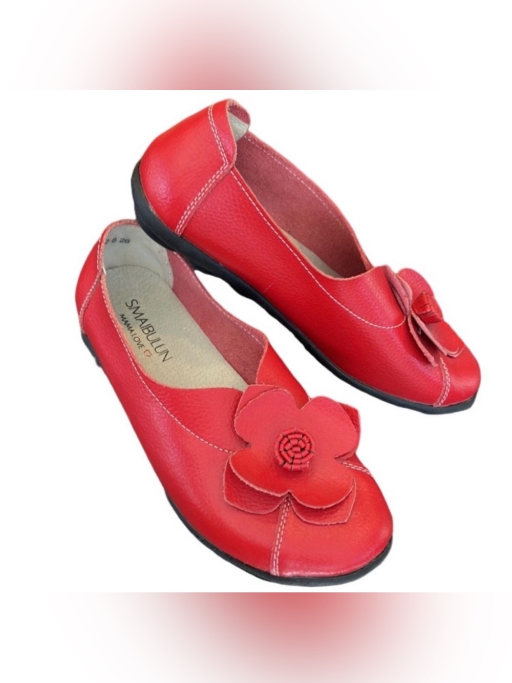Smaibulun Mama Love Size 7 (38) Red Leather Flowered Walking Shoe EUC